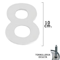 Numero Metal "8" Plateado Mate 10 cm. con Tornilleria Oculta (Blister 1 Pieza)