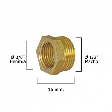 Reduccion Hexagonal Pulida 1/2" Macho x 3/8" Hembra