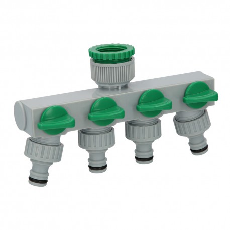 Adaptador Manguera Plastico 3/4" - 1"  4 Vias, Distribuidor 4 vias, Divisor Manguera, Ajuste Independiente, Tomas 1/2+Adaptador