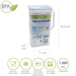 Jarra Plastico Cuadrada 1.500 ml. 11 x 6.5 x 22.5 (alt) cm.