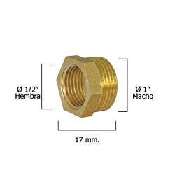 Reduccion Hexagonal Pulida 1" Macho x 1/2" Hembra